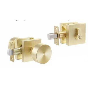 NEW! GOLD Door Knob, Front Door Lock Set, Door Knob & Single Cylinder Deadbolt